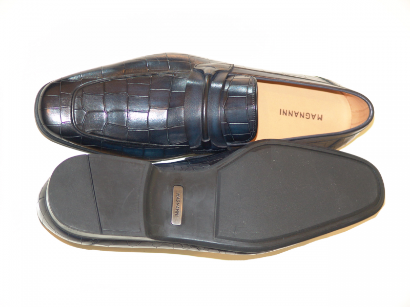 Magnanni 18450 Crocodile Print Buckle Loafer - Navy