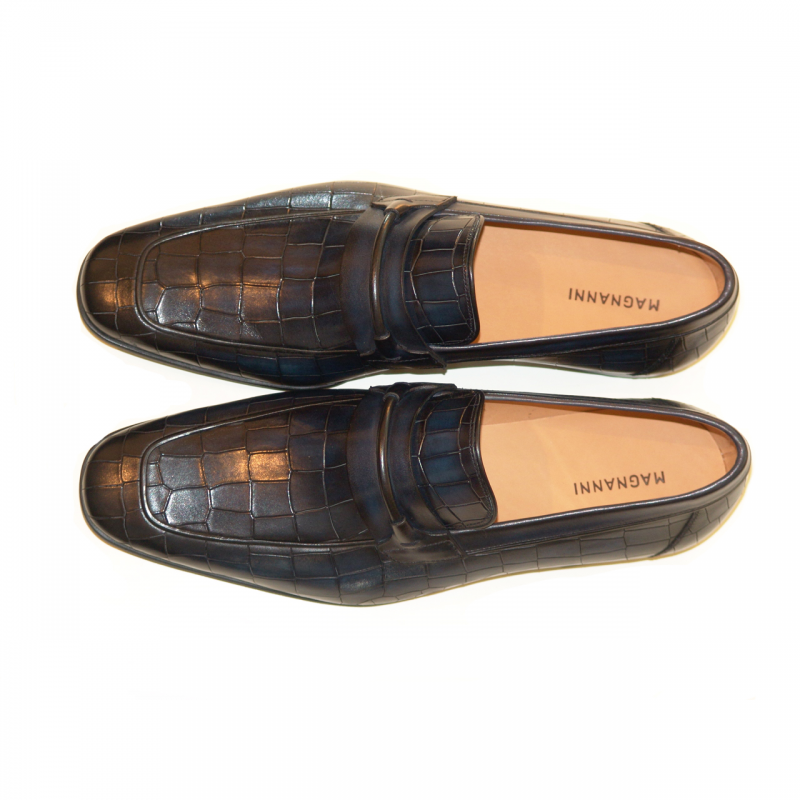 Magnanni 18450 Crocodile Print Buckle Loafer - Navy