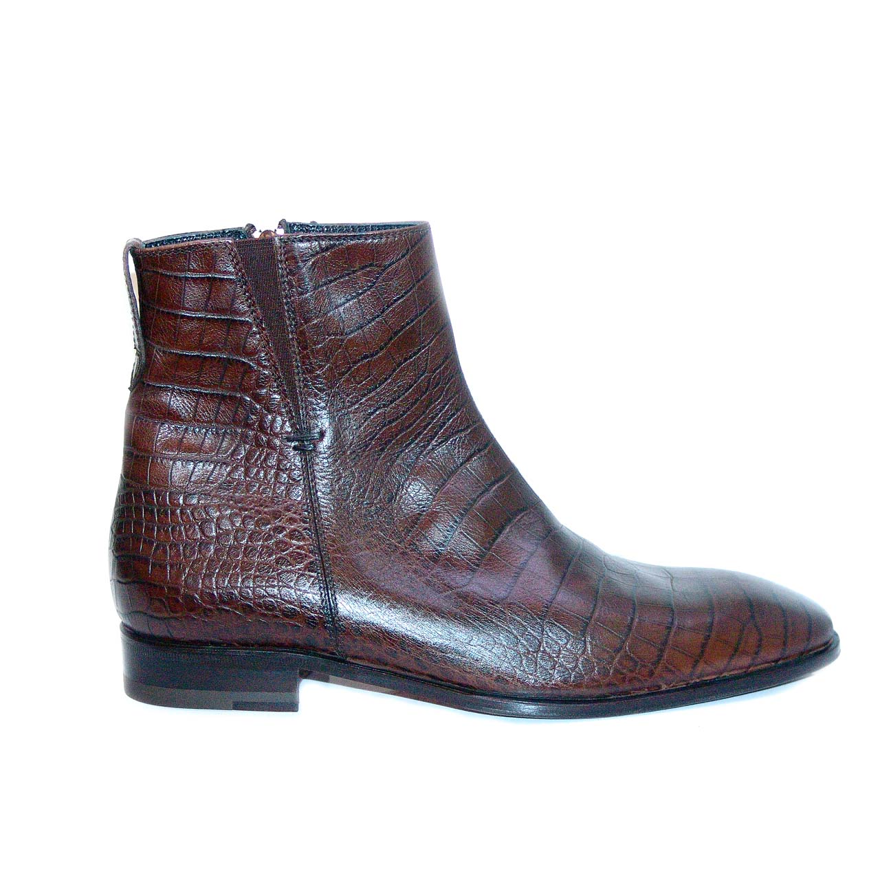 Lorenzo Banfi 8255 Crocodile Print Ankle Dress Boot - Brown