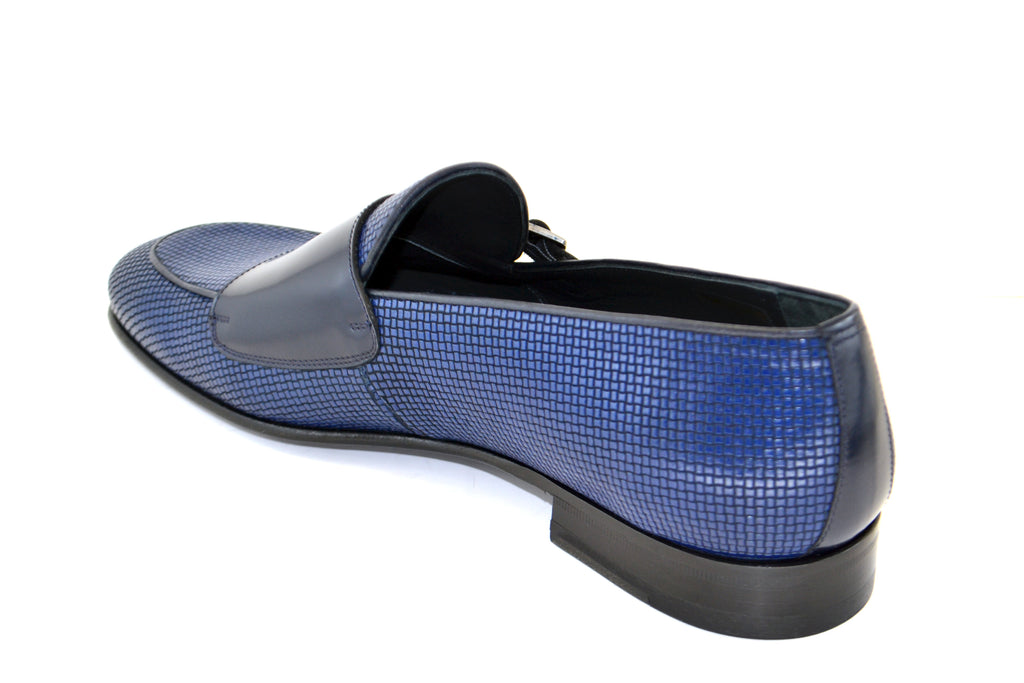 Corrente 4661HS Textured Double Monk Strap Loafer - Navy