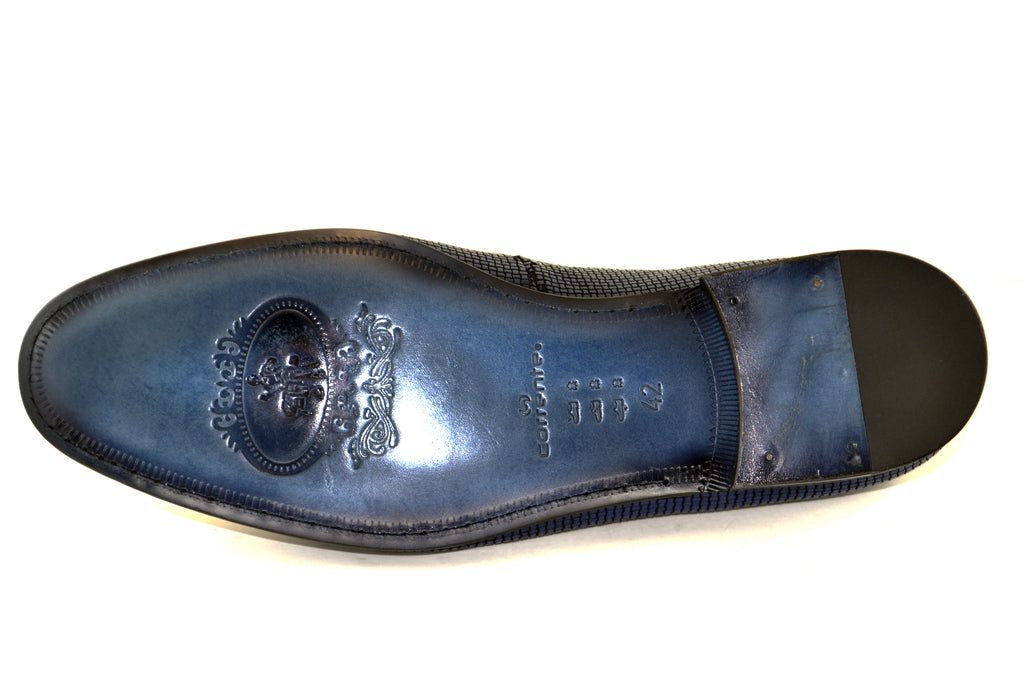 Corrente 4661HS Textured Double Monk Strap Loafer - Navy