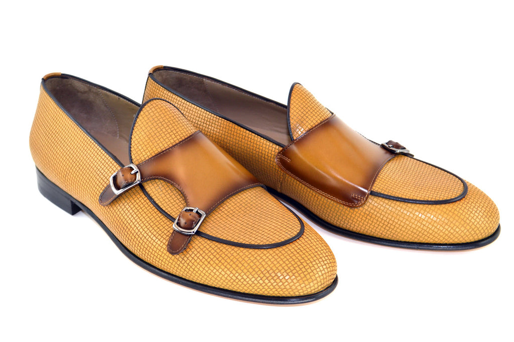 Corrente 4661HS Textured Double Monk Strap Loafer - Camel