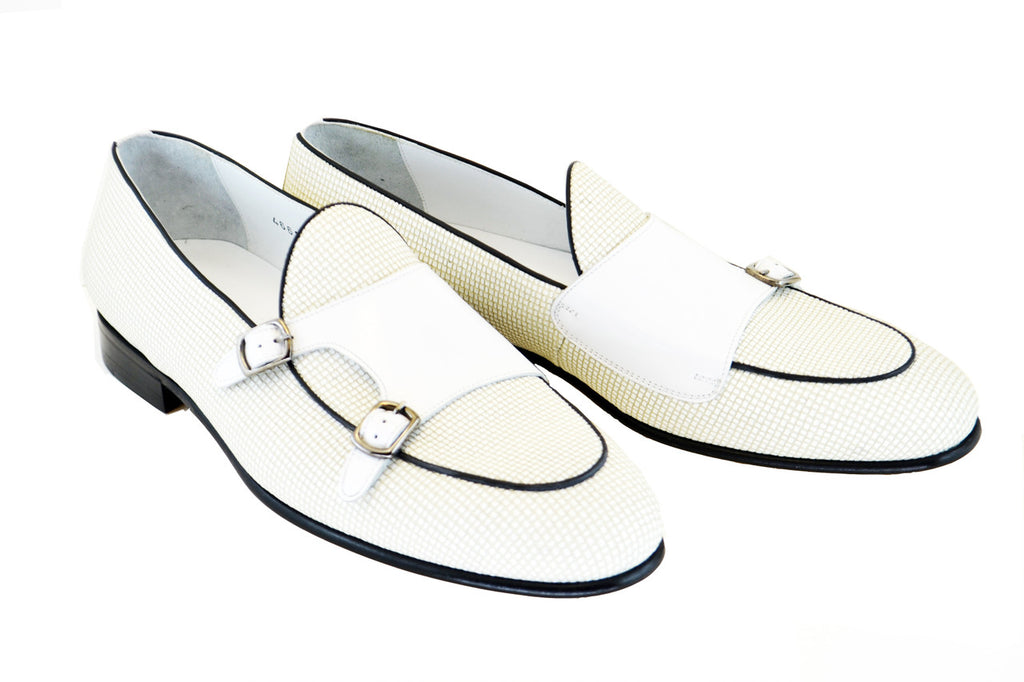 Corrente 4661HS Textured Double Monk Strap Loafer - white