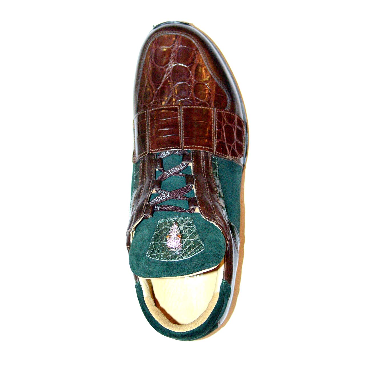 Fennix 3047 Genuine Alligator & Suede Two Tone Sneaker - Brown/Green