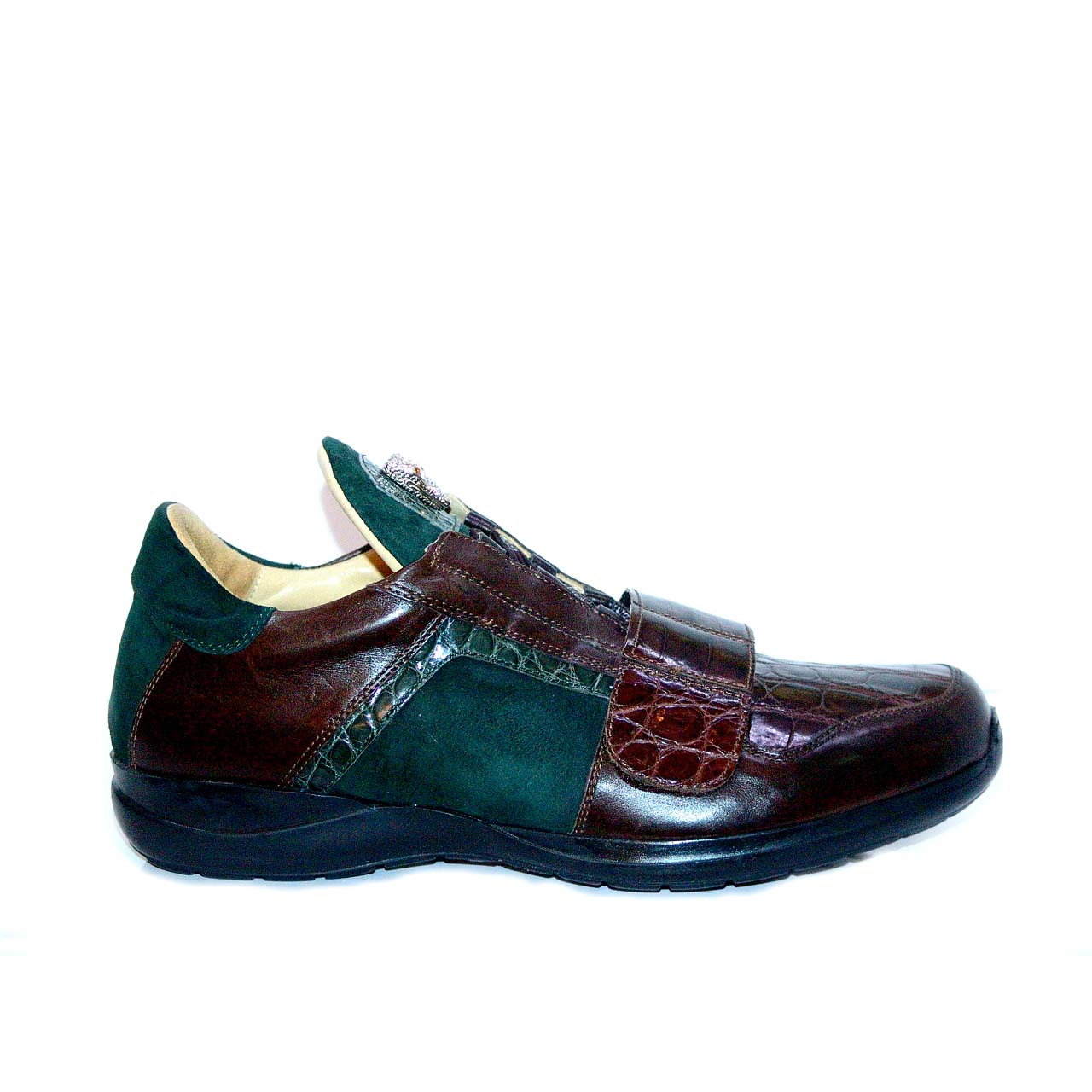 Fennix 3047 Genuine Alligator & Suede Two Tone Sneaker - Brown/Green