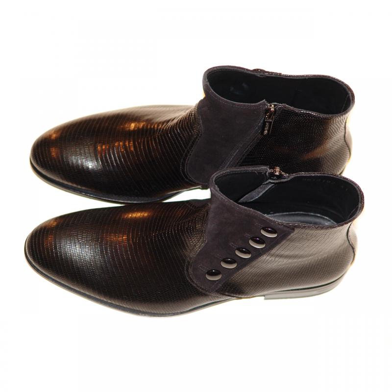 Dino Bigioni Exclusive 13102 Lizard & Suede Ankle Boot - Black