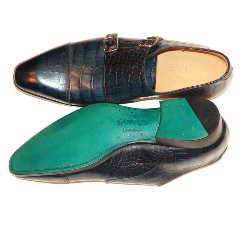Carlos Santos Green Label 6942 Croco Double Monk Strap Cap Toe - Navy