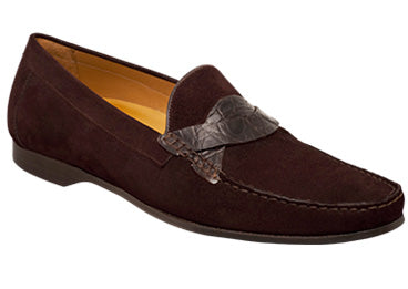 Mezlan Severo Genuine Crocodile Strap Suede Loafer - Brown