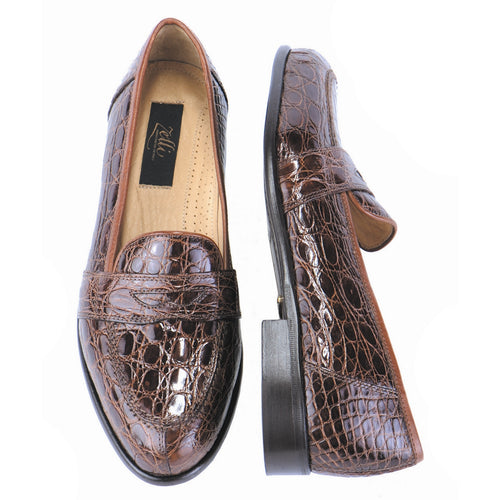 Zelli 301 Genuine Crocodile Low Cut Penny Loafer - Cognac  display picture 1